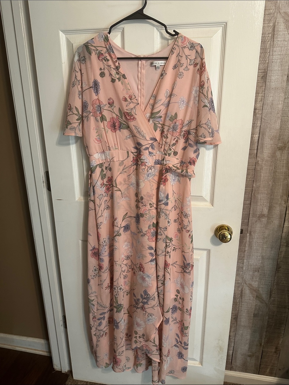 Sandra Darren Peach Floral Wrap Maxi Dress